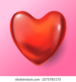 shiny red heart decoration isolated on pink background
