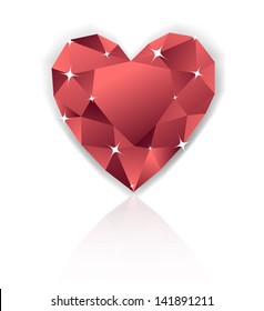 Shiny red heart diamond with reflection