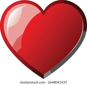 A shiny red heart with a glossy effect isolated on white background
