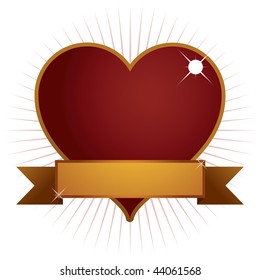 shiny red heart with gold banner ready for text