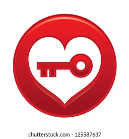 Shiny red heart with a key, valentine lovers concept, vector illustration
