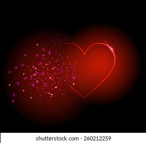  shiny  red heart on black background, Valentine`s day, red passion sparkle