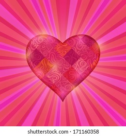 Shiny Red Heart with Rhombus Pattern. Vector Valentine