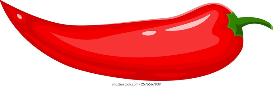 Shiny red hot chili pepper featuring a vibrant green stem, symbolizing spicy food, celebrating Mexican cuisine, and promoting healthy eating and overall wellbeing