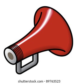 A shiny red megaphone. Suitable for use as an icon.