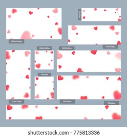 Corações vermelhos e cor-de-rosa brilhantes decorados branco fundo banner de mídia social.