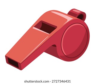 Um assobio plástico vermelho brilhante sobre um fundo branco liso para uso em esportes