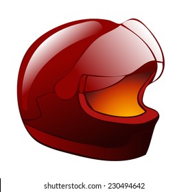 Shiny Red Racing Biker Helmet with a fiery Glow from inside, Vector illustration isolated on a White Background. 