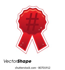 Shiny red rating badge, first prize, vector illustration