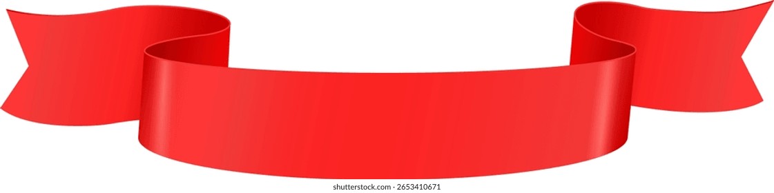 Shiny red ribbon banner waving gracefully against a white background, enhancing celebrations and adding an elegant touch to various festive occasions and designs