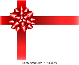 Shiny red ribbon with bow on white background. Vector illustration