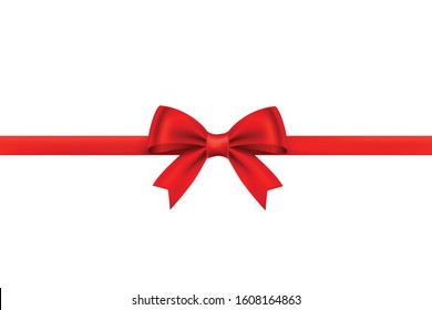 Shiny red ribbon bow on white background. Festival or holiday gift concept.
