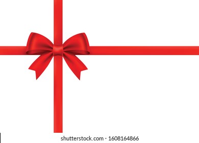 Shiny red ribbon bow on white background. Festival or holiday gift concept.