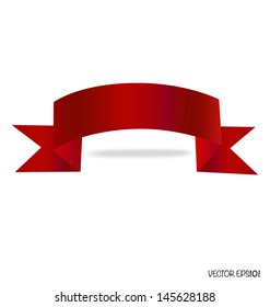 Shiny red ribbon on white background with copy space. Vector illustration.
