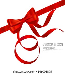 Shiny red ribbon on white background with copy space. Vector illustration.