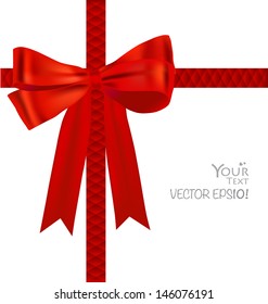 Shiny red ribbon on white background with copy space. Vector illustration.