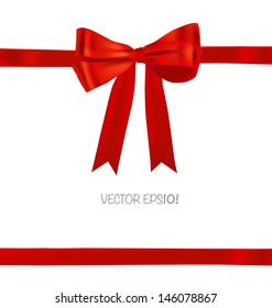 Shiny red ribbon on white background with copy space. Vector illustration.