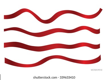 Shiny red ribbon on white background with copy space. Vector illustration.