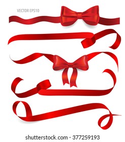 Shiny red ribbon on white background. Vector illustration.