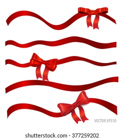Shiny red ribbon on white background. Vector illustration.