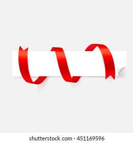 Shiny red ribbon on white background. Vector illustration.