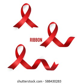 Shiny red ribbon. Vector illustration.