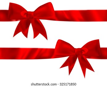 Shiny red satin bow Set on white background. EPS 10 vector file included