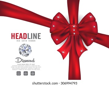 Shiny red satin ribbon with diamond