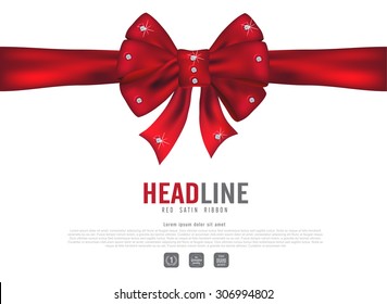 Shiny red satin ribbon with diamond