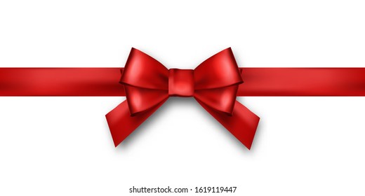 Shiny red satin ribbon isolated on white background, realistic graphic design element