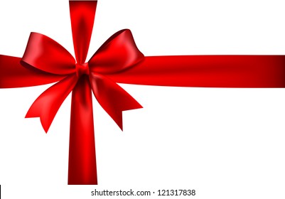 Shiny red satin ribbon on white background