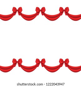 Shiny red satin ribbon on white background. Vector red bow. Red bow and red ribbon.