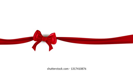 Shiny red satin ribbon on white background. Vector red bow and ribbon. - Vector