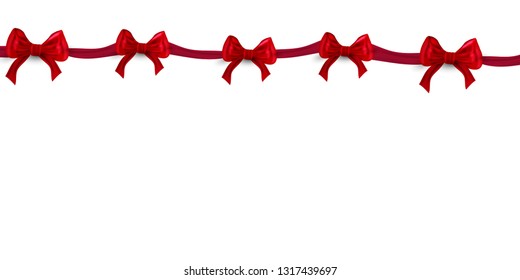Shiny red satin ribbon on white background. Vector red bow and ribbon. - Vector