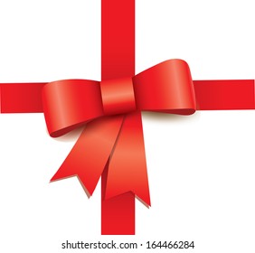Shiny red satin ribbon on white background