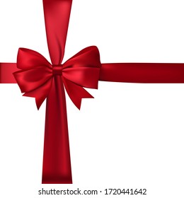 Shiny red satin ribbon on white background