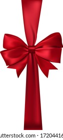 Shiny red satin ribbon on white background