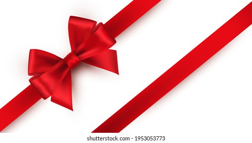 Shiny red satin ribbon on white background. Christmas gift, valentines day, birthday  wrapping element