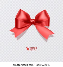 Shiny red satin ribbon on white background.Red bow and red ribbon. Vector illustration