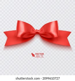 Shiny red satin ribbon on white background.Red bow and red ribbon. Vector illustration