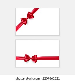 Shiny red satin ribbon on white background. Vector red bow and ribbon