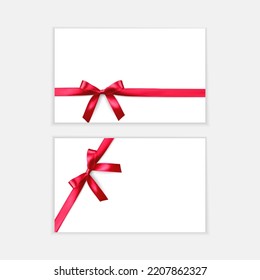 Shiny red satin ribbon on white background. Vector red bow and ribbon