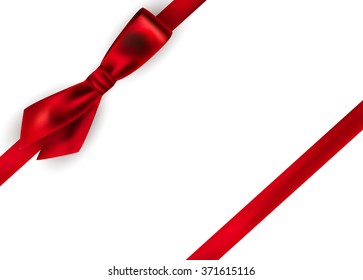 Shiny red satin ribbon on white background. Vector