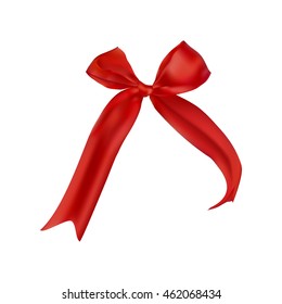 Shiny red satin ribbon on white background. Vector illustration