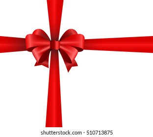 Shiny red satin ribbon on white background