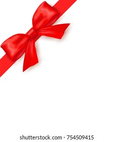 Shiny red satin ribbon on white background. Vector red bow. Red bow and red ribbon.
