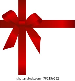 Shiny red satin ribbon on white background. Vector red bow. Red bow and red ribbon.