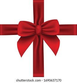 Shiny red satin ribbon . Vector isolate red bow for design greeting and discount card