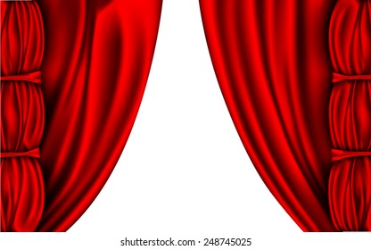 shiny red silk curtains with columns on a white background