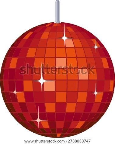 Shiny red sparkling disco ball or mirror ball with reflective tiles for party decoration and nightclub atmosphere on white background